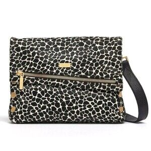 Hammitt VIP Medium  Dapple Calf Hair Black White Crossbody Gold Rivets